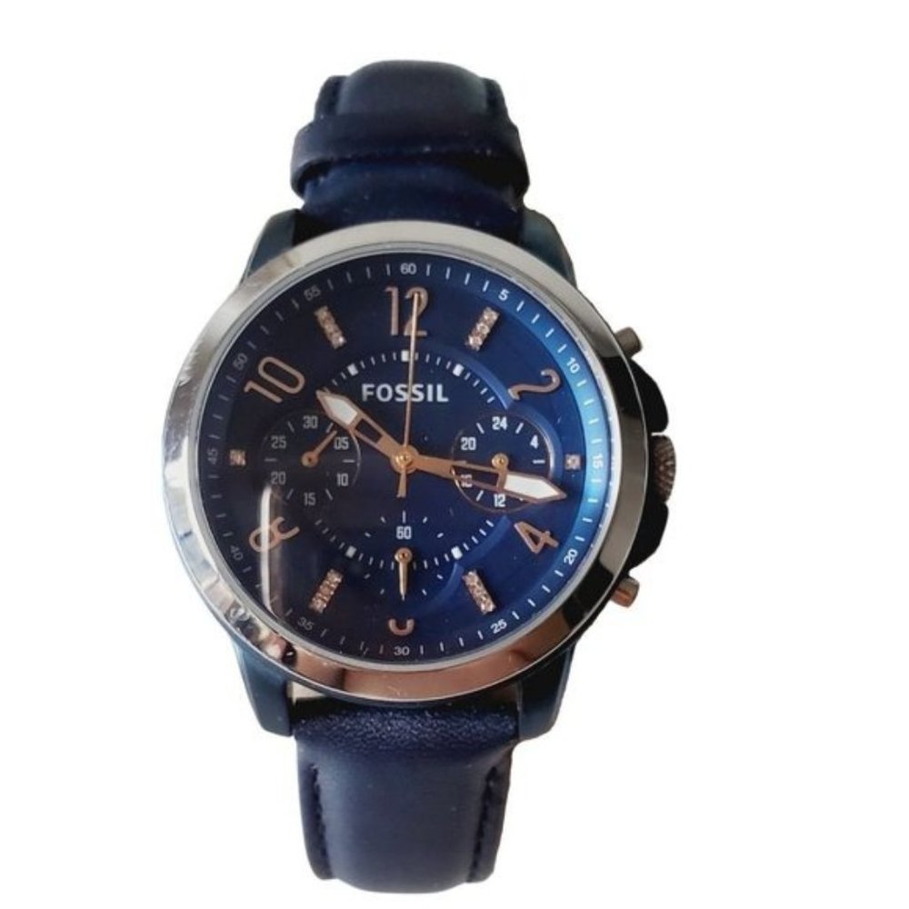 Women's Fossil Gwynn Blue Leather Strap Chronograph Watch ES4131 - Picture 2 of 9